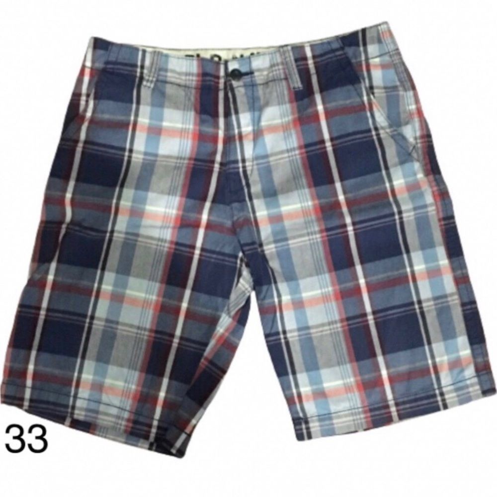 OLD NAVY Mens Flat Front Plaid Longer Length Shorts Sz 33